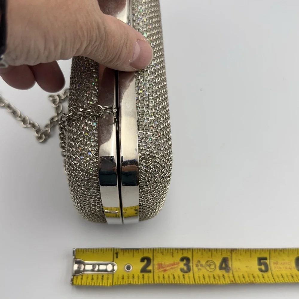 Expressions NYC Silver Sparkly Evening‎ Bag/Clutch Y2K Style Removable Strap